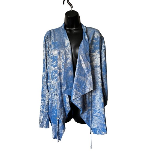 Colleen Lopez Womens XL Open Front Cardigan Jacket Blue Metallic - Picture 1 of 9